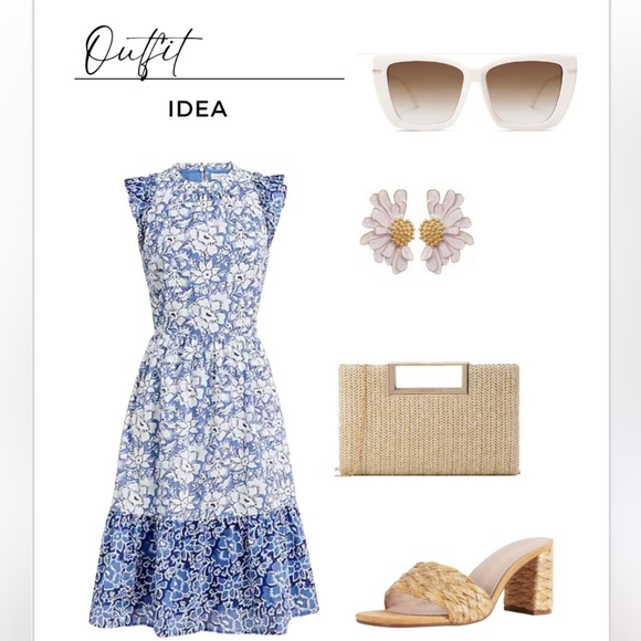 J Crew NWT Ruffle Tiered Blue Size 4 Floral Midi Short Sleeve Dress Cotton Light - Picture 3 of 14